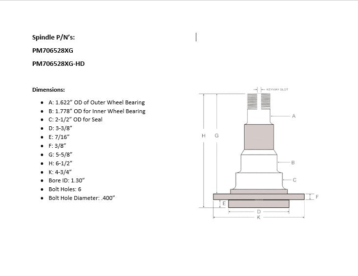 GM Spindle with Standard Small Bearing, 6 Bolt, Dana 44, (PM706528XG)