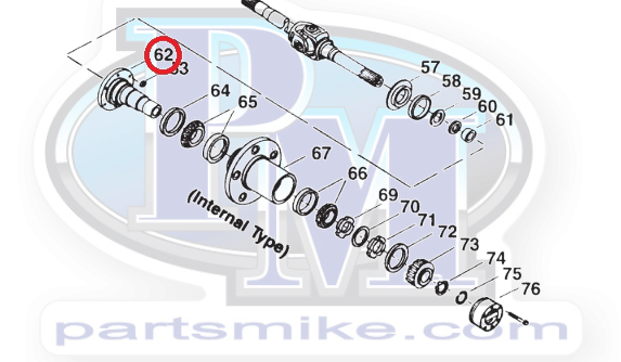 Chevy / GM Dana 60 Spindle with HD Bearings for King Pin Axles, PM700013G-HD