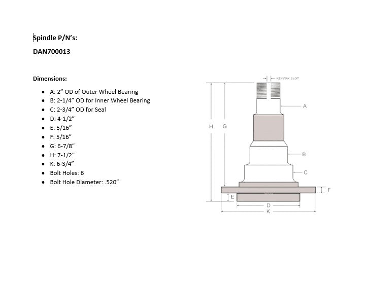 Chevy / GM Spindle for King Pin Axles, 6 Bolt, Dana 60, (PM700013)