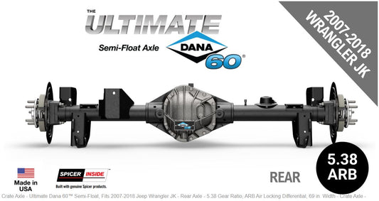 Ultimate Dana 60™ Semi-Float, Fits 2007-2018 Jeep Wrangler JK - Rear Axle - 5.38 Gear Ratio, ARB Air Locking Differential, 69 in. Width - Crate Axle, (SF-L60JK538A-69)