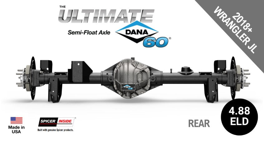 Ultimate Dana 60™ Semi-Float, Fits 2018+ Jeep Wrangler JL - Rear Axle - 4.88 Gear Ratio, Eaton ELocker®, 69 in. Width - Crate Axle, SF-L60JL488E-69