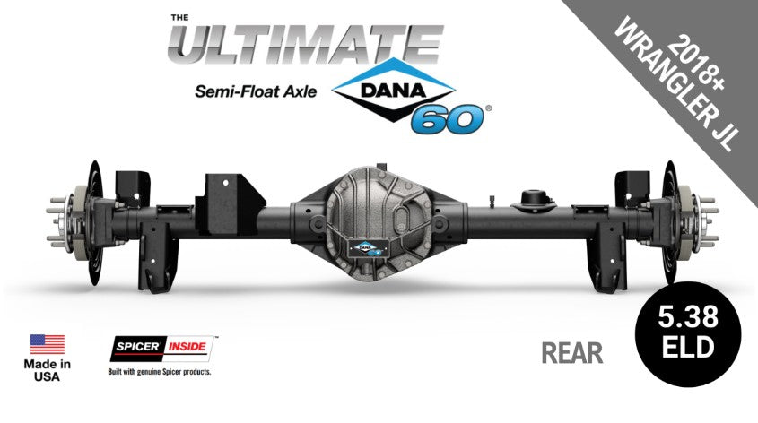 Ultimate Dana 60™ Semi-Float, Fits 2018-2023 Jeep Wrangler JL - Rear Axle - 5.38 Gear Ratio, Eaton ELocker®, 69 in. Width - Crate Axle, SF-L60JL538E-69