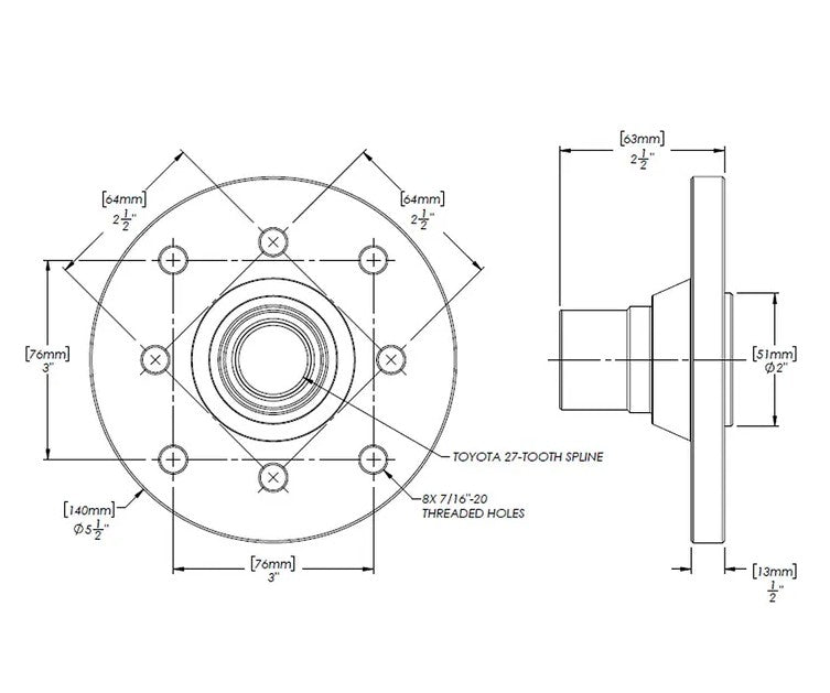 Toyota Companion Flange, 27 Spline 1310 / 1350 Drilled T-Case and Differential Flange, TG305755