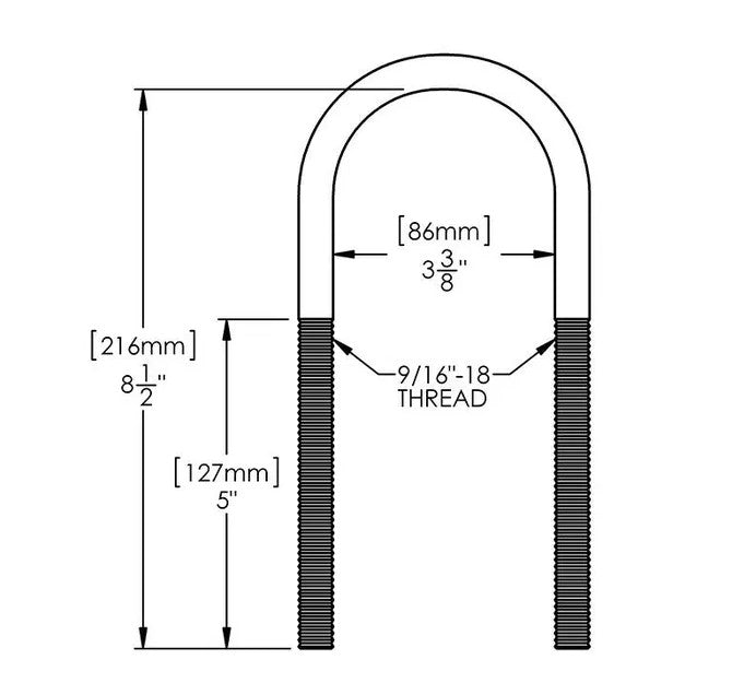Single Round Bend U-Bolt, 9/16" x 18tpi., (TG110047-1)