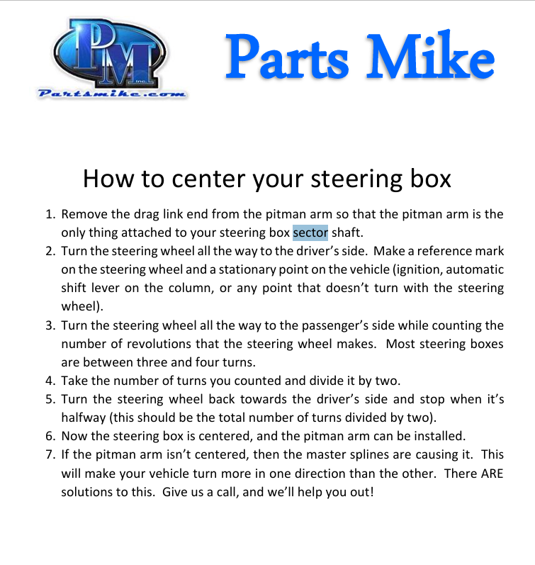 Center your steering box.