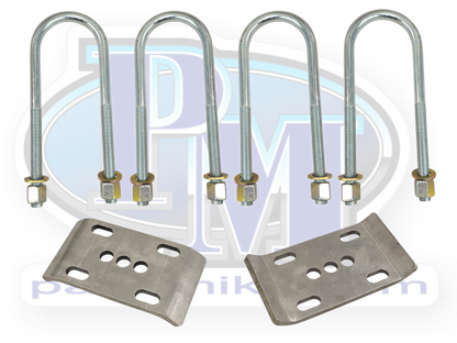 U-Bolt Kit for 3-3/8" Axle Tube, Comes with Spring Plates, Fits: 14 Bolt Full Float, 5/8" x 3-3/8" x 10"