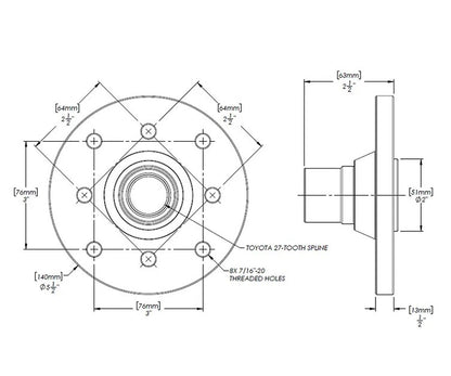 Toyota Companion Flange, 27 Spline 1310 / 1350 Drilled T-Case and Differential Flange, TG305755