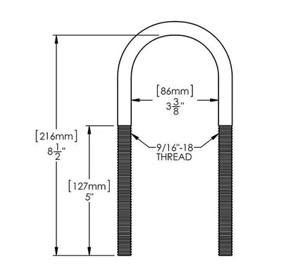 Single Round Bend U-Bolt, 9/16" x 18tpi., (TG110047-1)