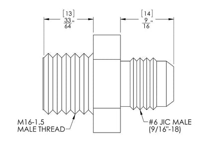 9/16"-18 JIC (-6) to M16-1.5 Adapter for IFS Steering Box, (TG130511-1-KIT)